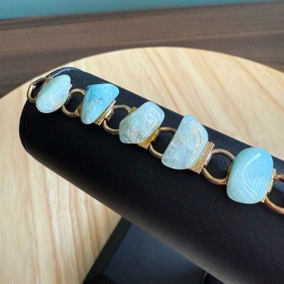Vintage Larimar Stone Bracelet With Gold Plated Chain & Clasp 7" Length - Picture 6 of 10